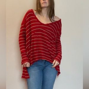 Distressed edge red/beige stripe free people thermal shirt